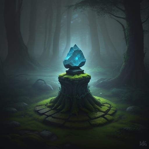 Mysterious Glowing Stone with Ancient Runes