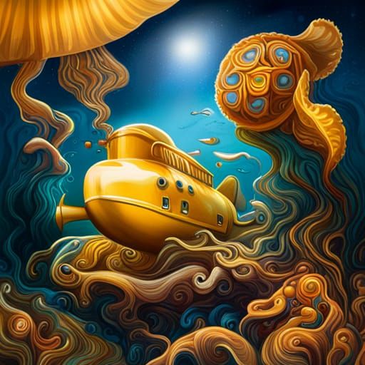 Yellow Submarine in a Sea of Jellyfish as Graffiti Art