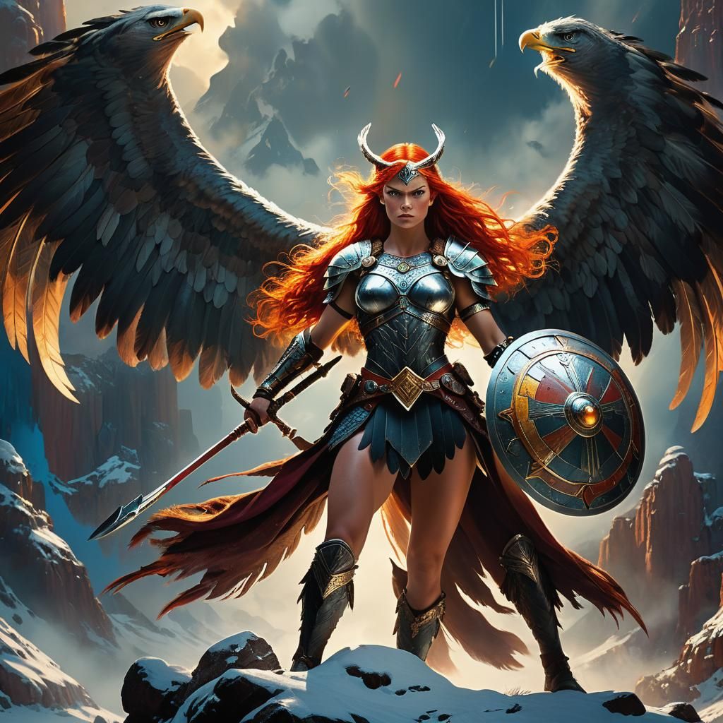 Valkyrie with Spear, Frank Frazetta Inspired Oil Painting