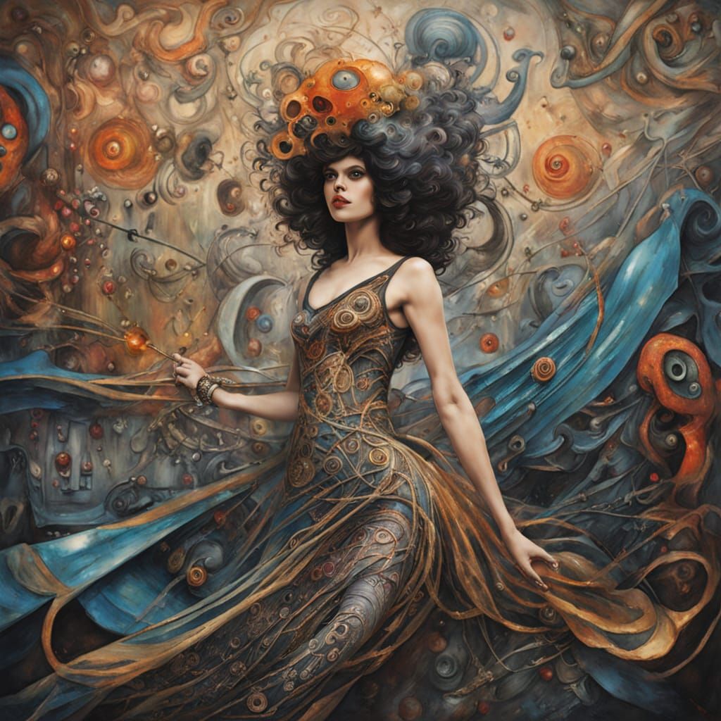Surreal Goddess Dancing Amidst Whimsical Winds and Fantastic...