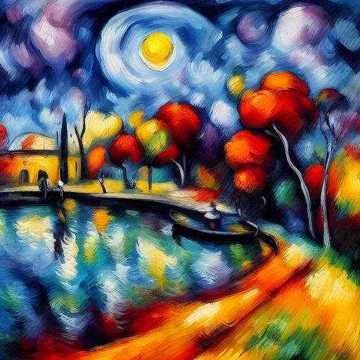 Venice Double Rainbow in Neo-Impressionist Style