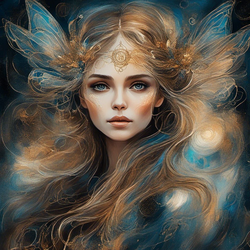 Impressionist Fairy Portrait with Shimmering Wings