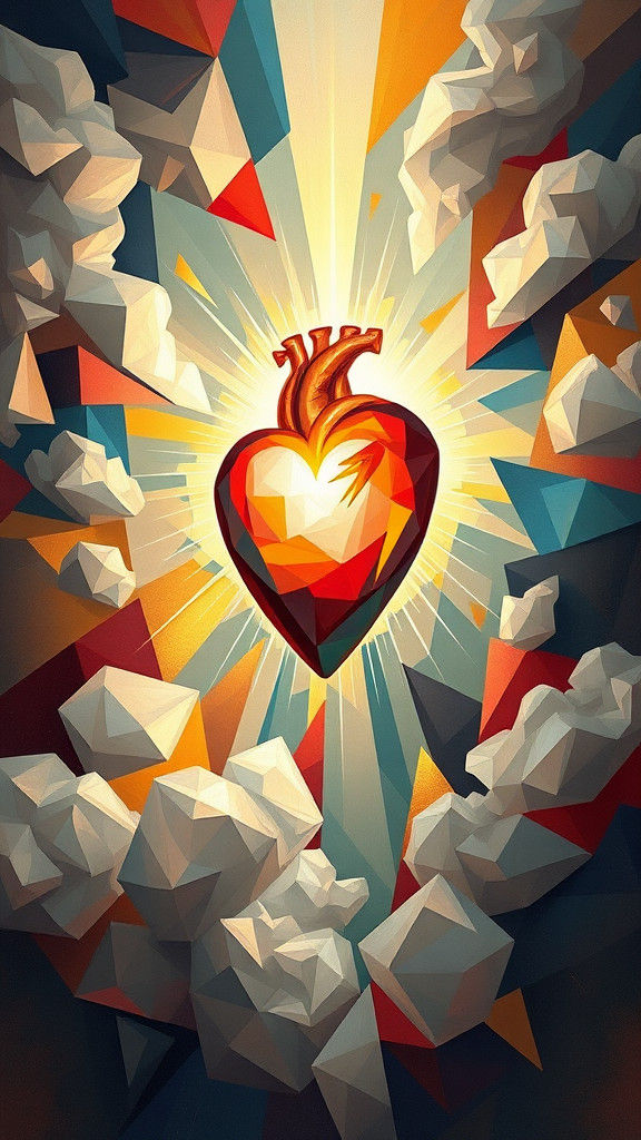 Sacred Heart of Jesus in Abstract Cubist Style