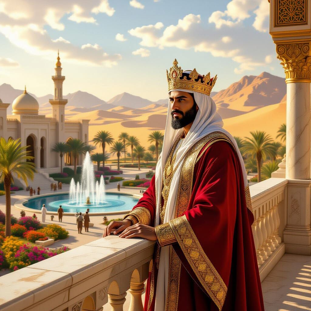 Ancient Arabian King Overseeing Garden Construction