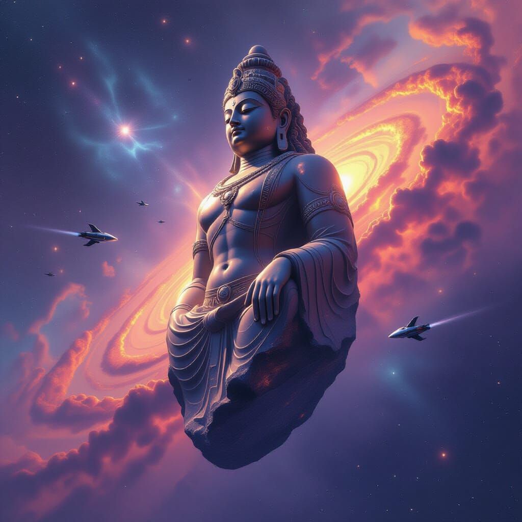 Cosmic Statue Drifting in Space Between Galaxies