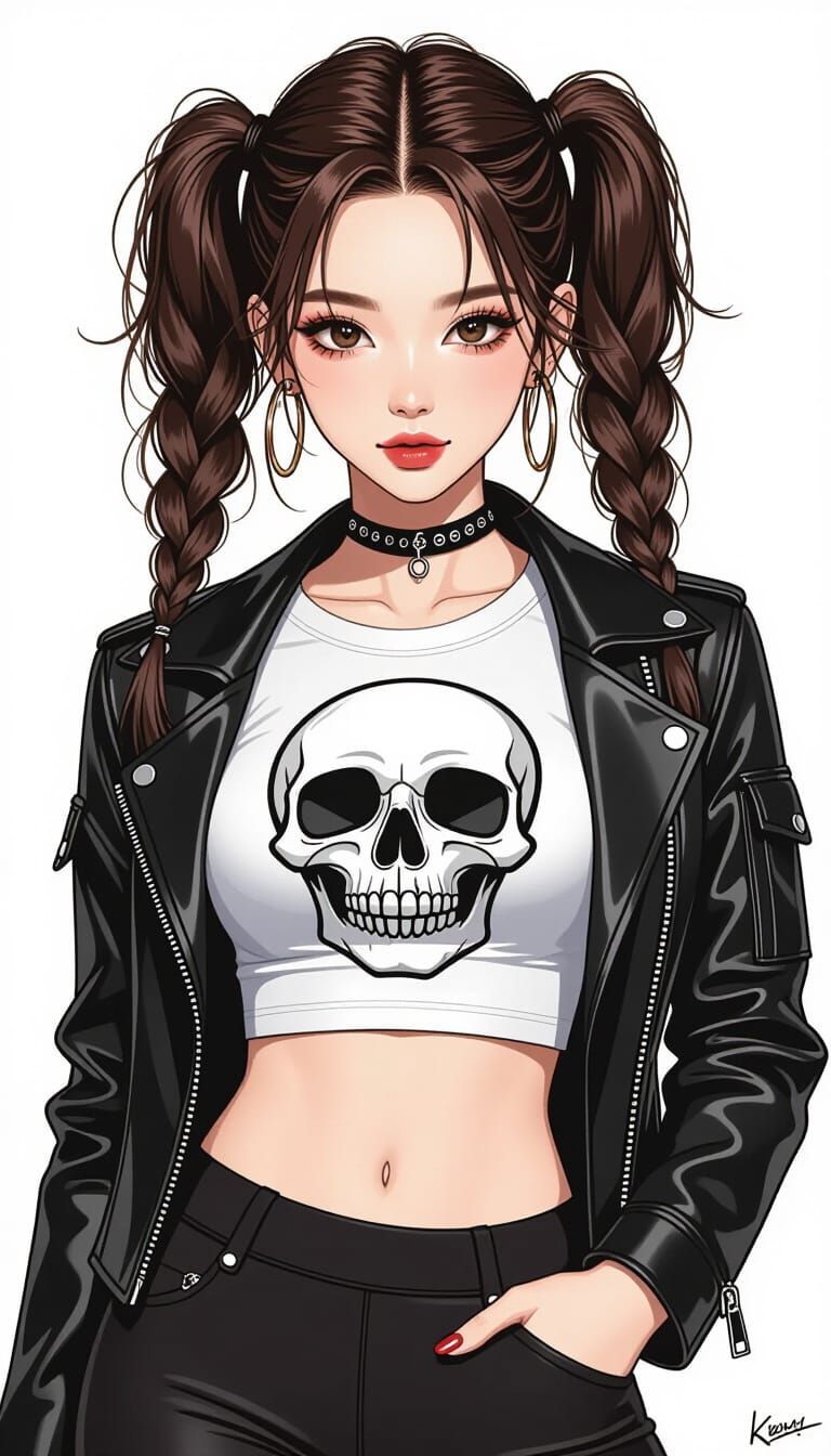 High Contrast Monochrome Portrait of Korean Woman