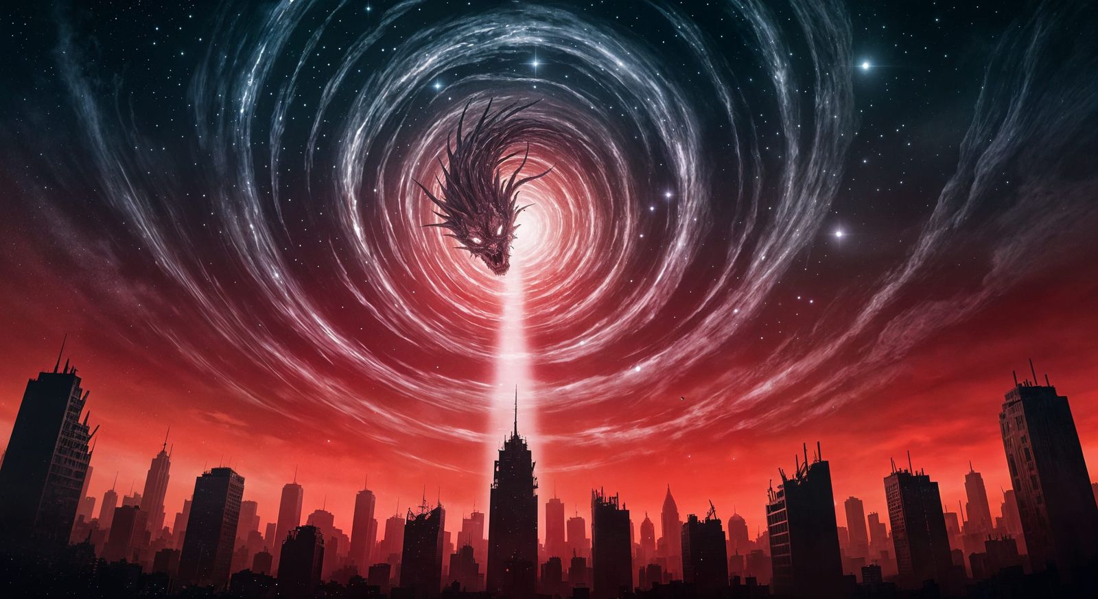 Cosmic Horror Creature Emerges Over Ruined Cityscape