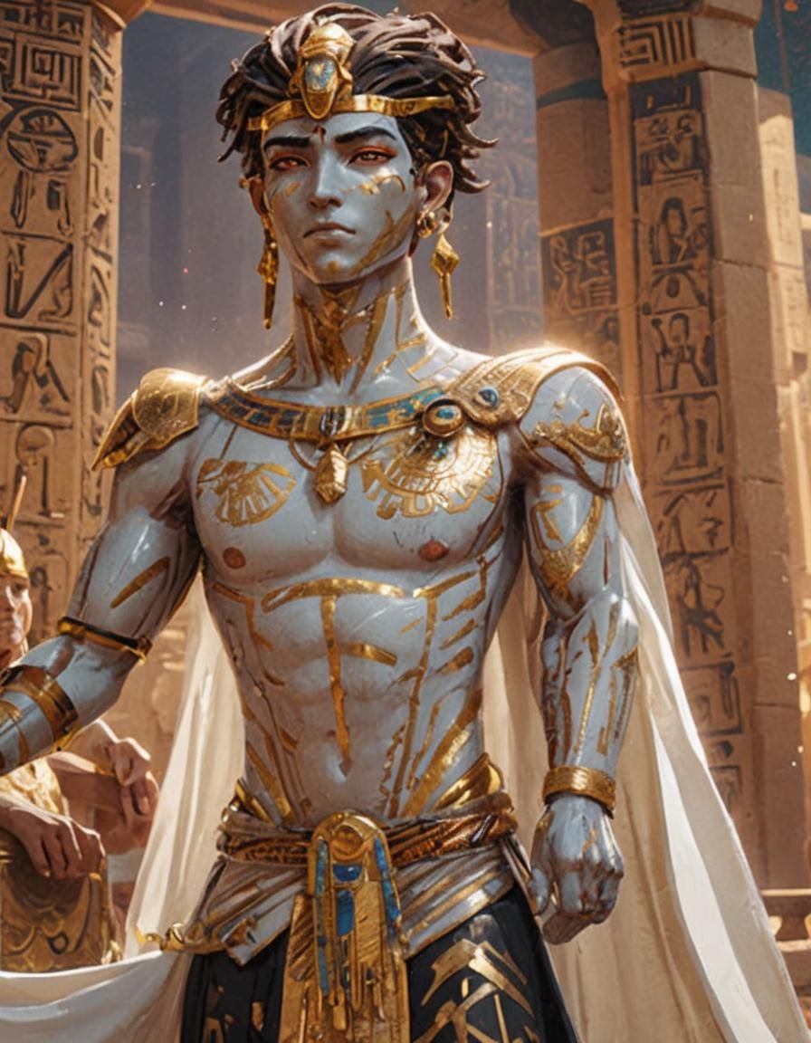 Egyptian Man Portrait in Anime Style, Detailed