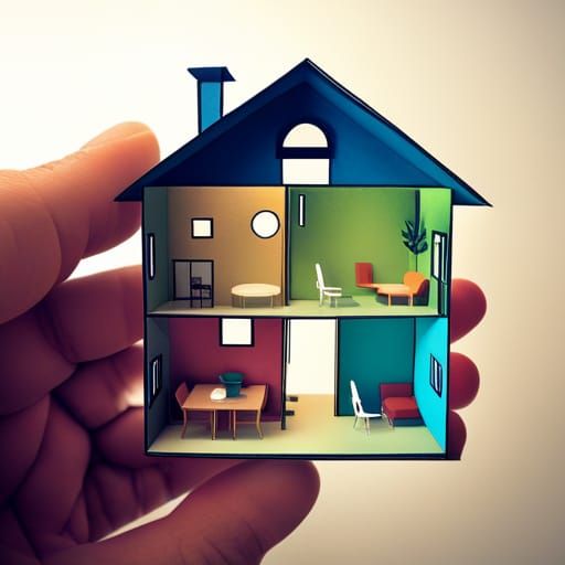 Intricate Paper Sculpture of a House with Mini People