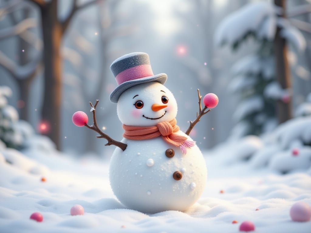 Chibi Snowman with Carrot Nose and Candy Features