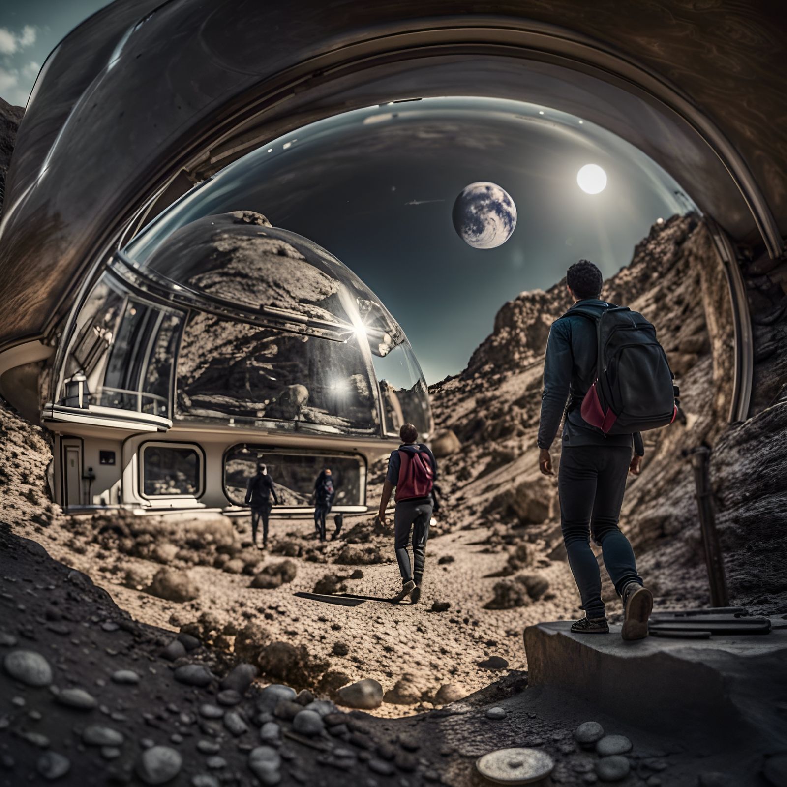Hyperrealistic Moon Valley Under Glass Dome