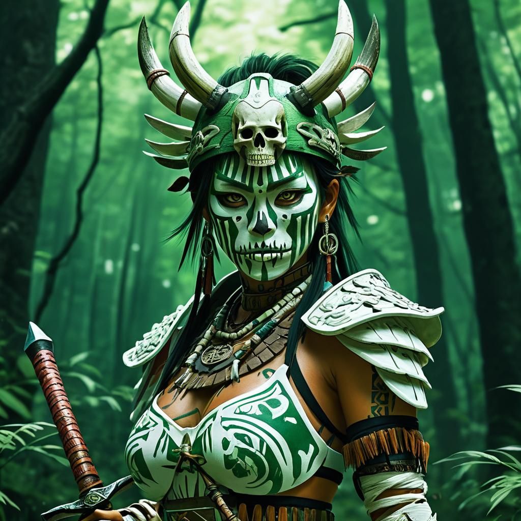 Anime Warrior in Enchanted Forest, Ghibli Style