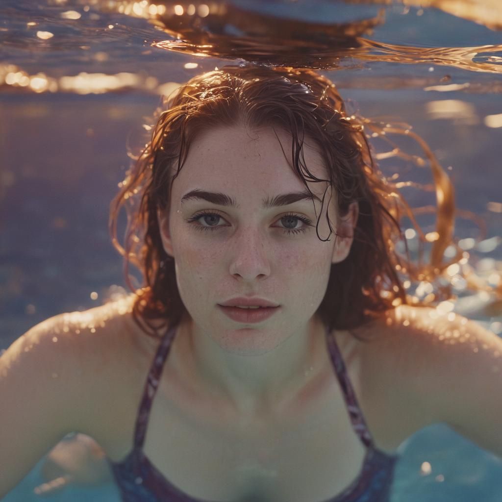 Girl Swimming at Sunset in Cinematic Style