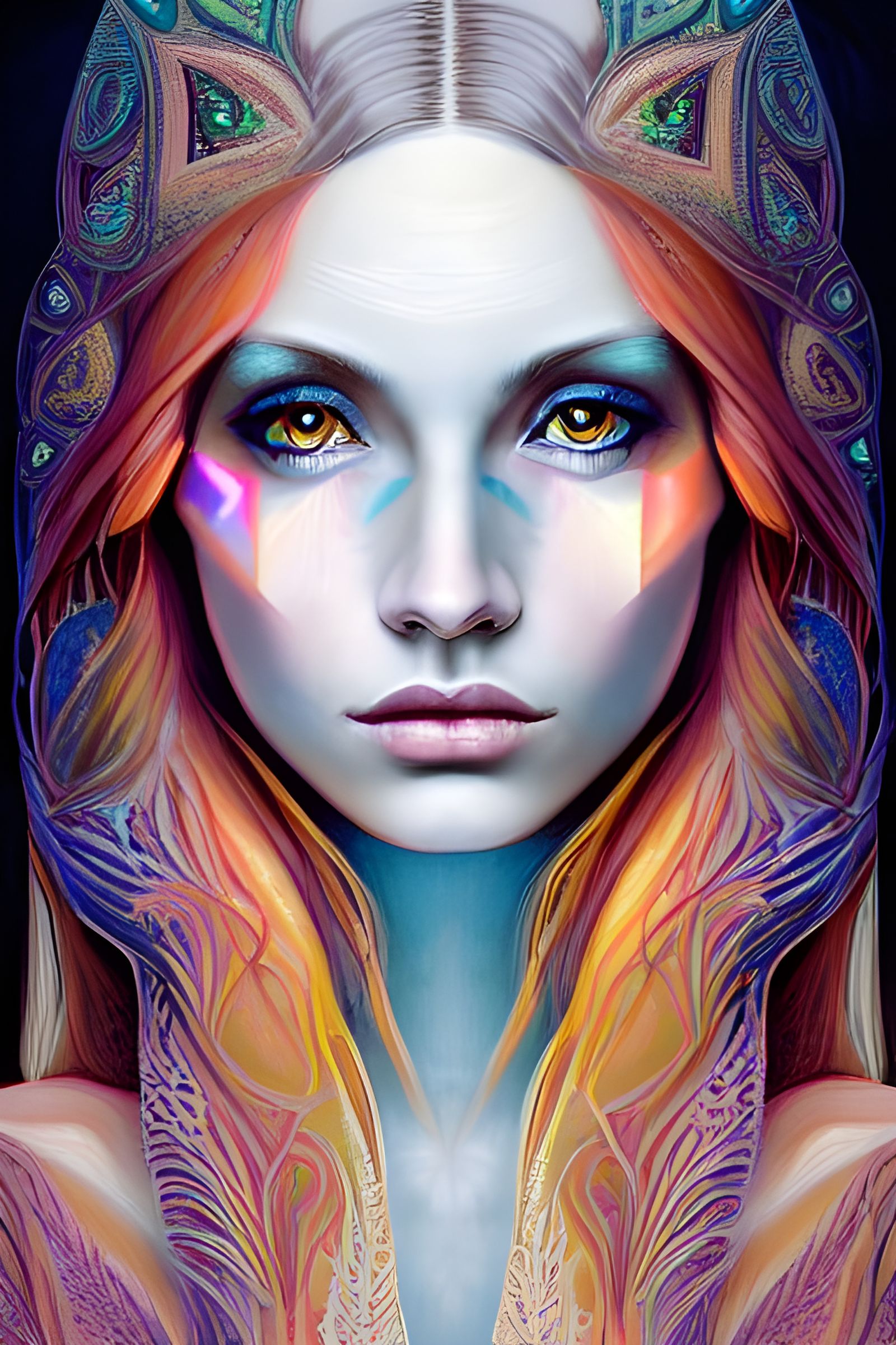 Ethereal Woman with Symmetrical Eyes: A Digital Painting