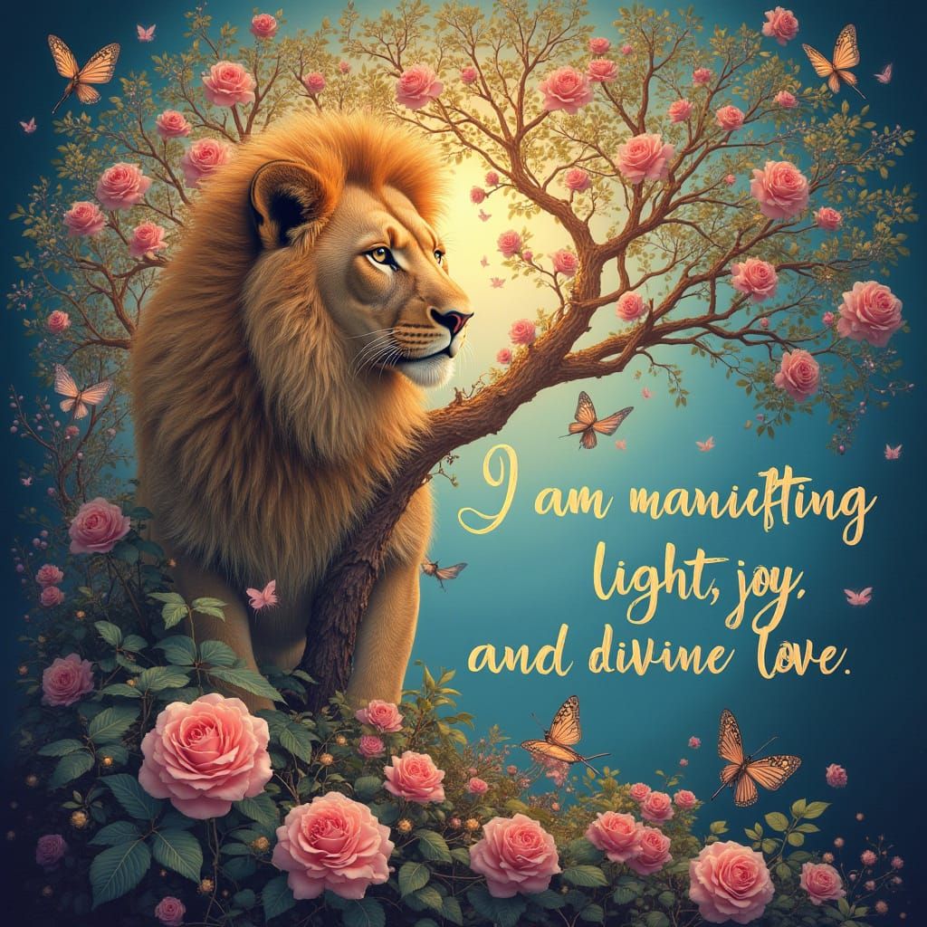 Ethereal Tree of Life with Lioness and Phoenix Feathers