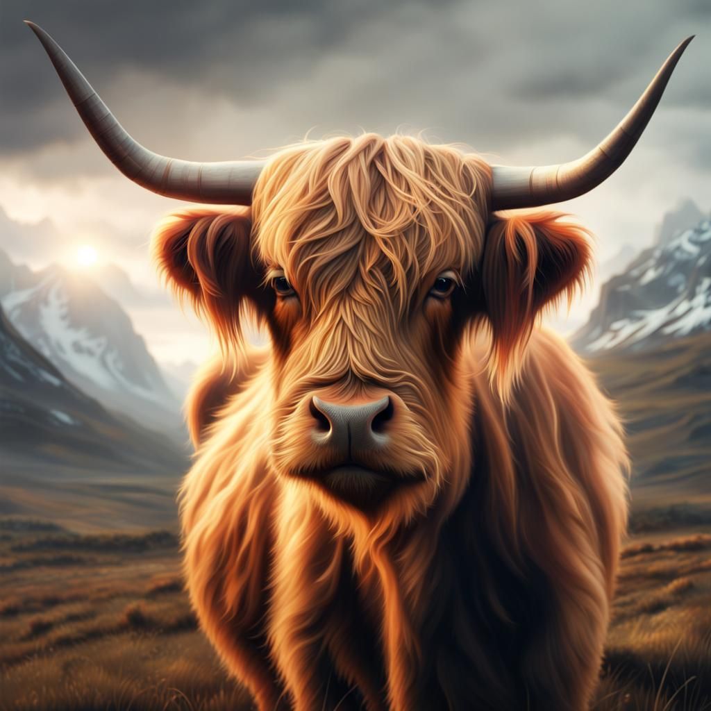 Majestic Highland Cow in Digital Matte Painting