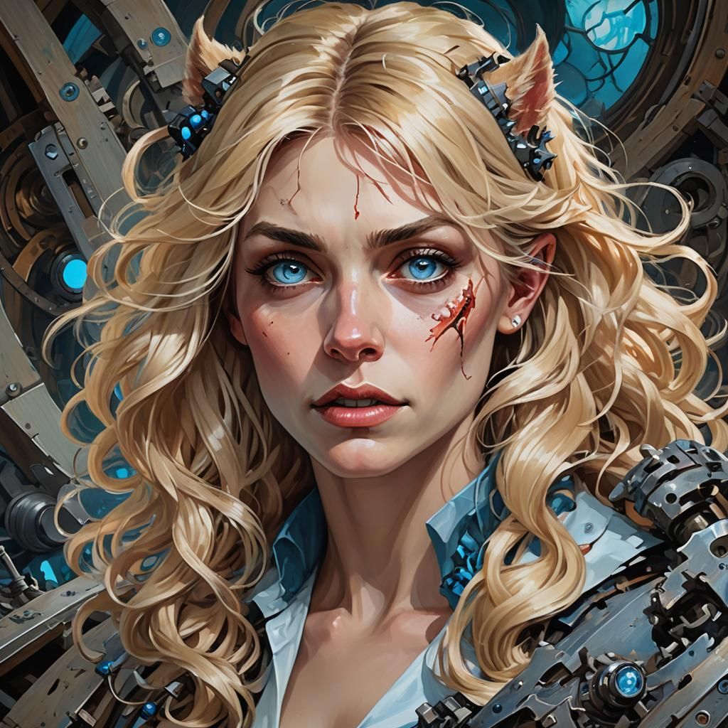 Werewolf Scientist Transformation in Art Nouveau Style