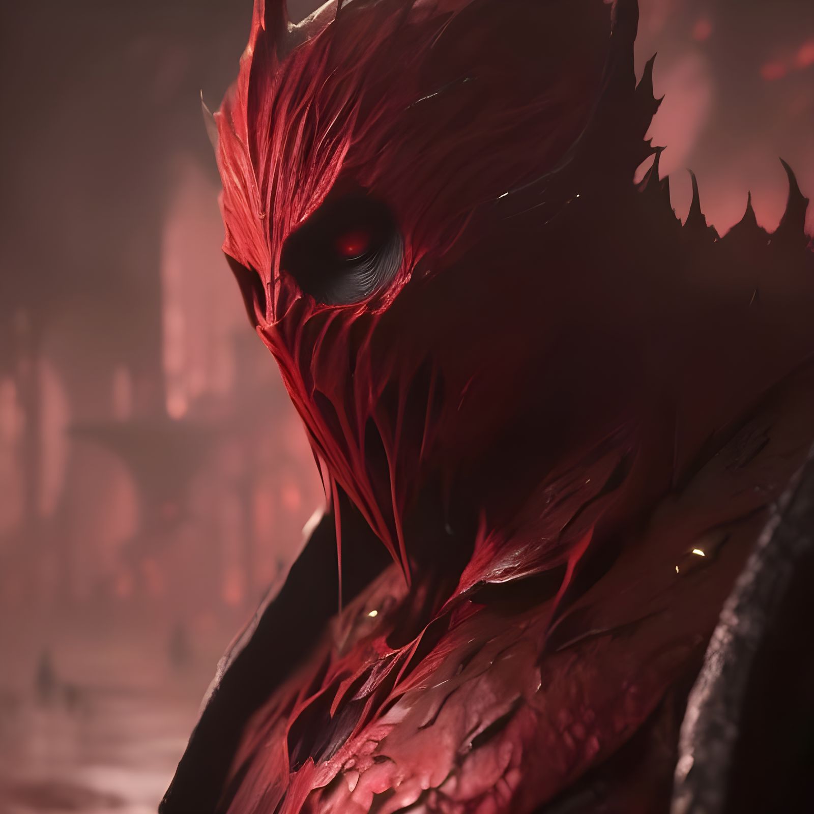 Sinister Red Ghost in Hyper-Detailed Horror Art