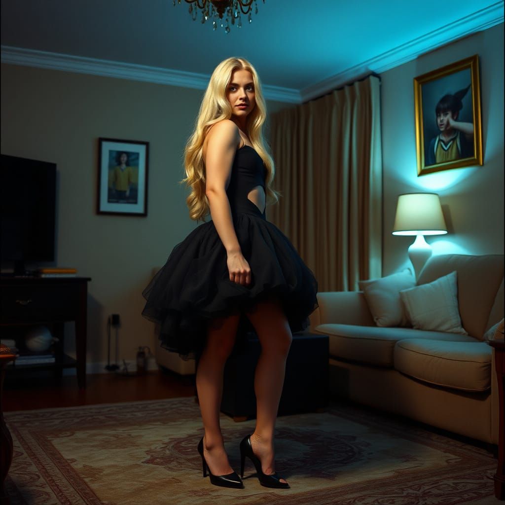 Masculine Man Crossdresses in Pouf Dress and Wig