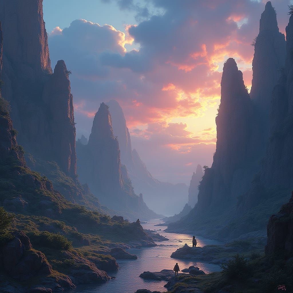 Ethereal Mystical Realm in Vibrant Gradient Skies