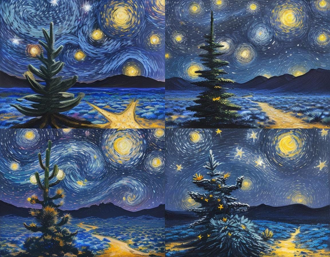 Desert Night Sky in Starry Impressionist Style