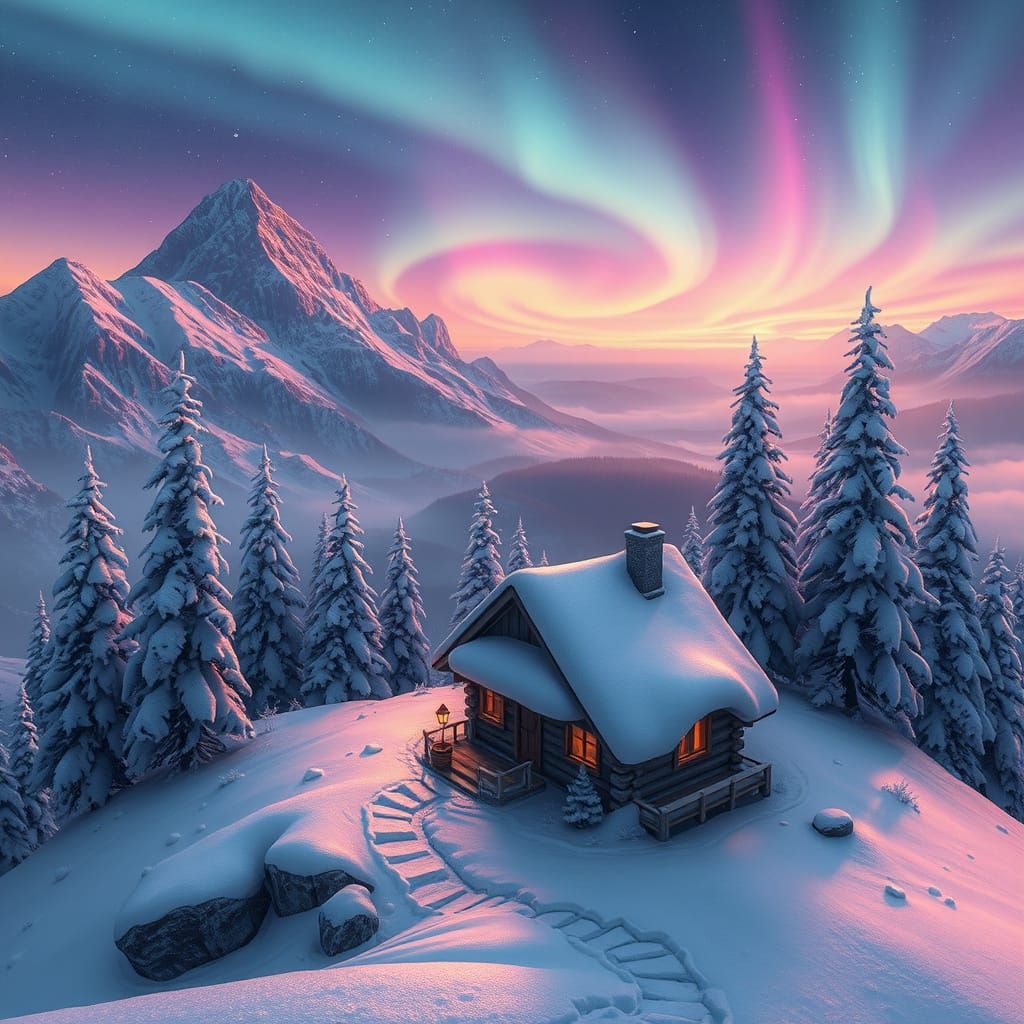 Mystical Mountain Village in Snowy Splendor