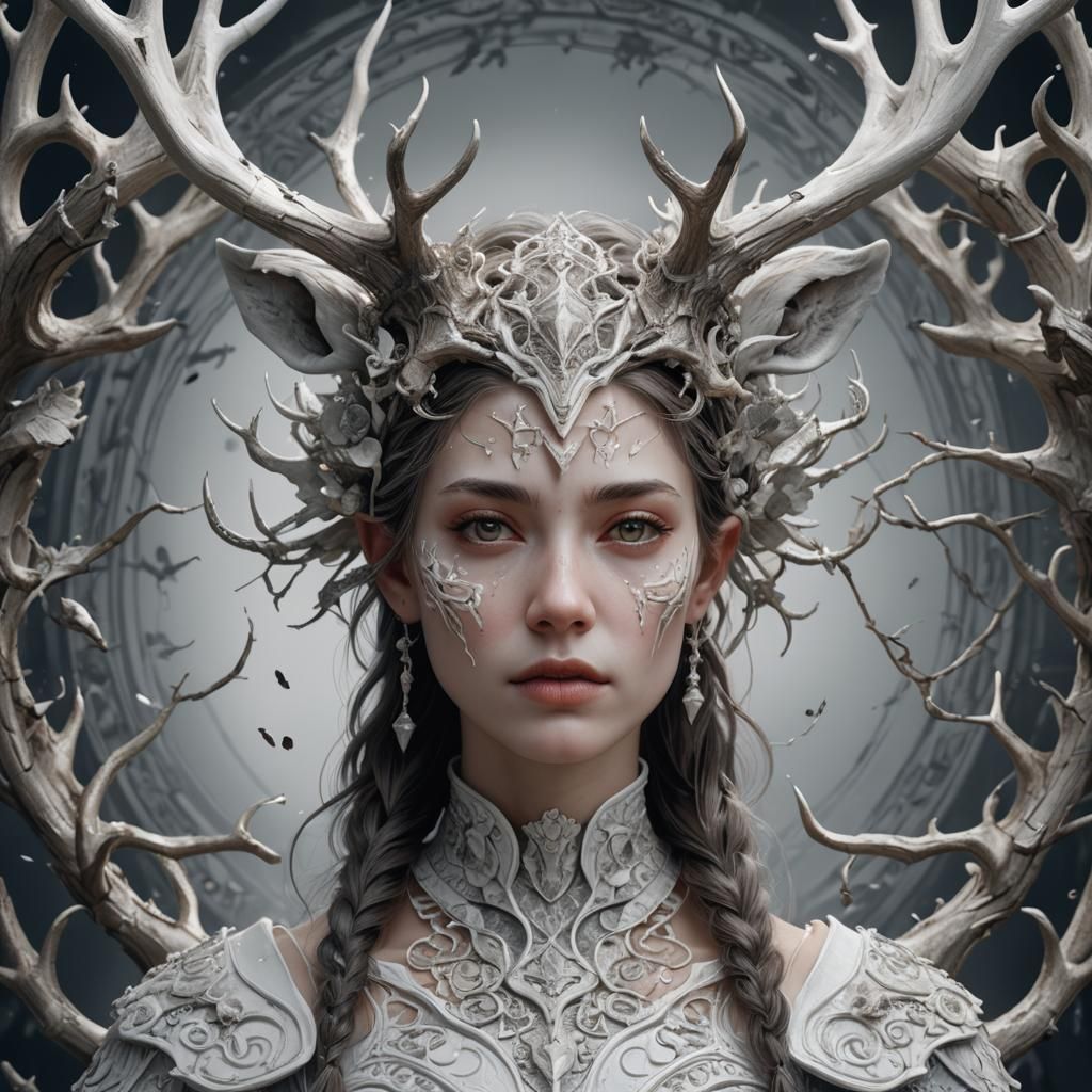 Porcelain Woman with Antlers: Fantasy Concept Art