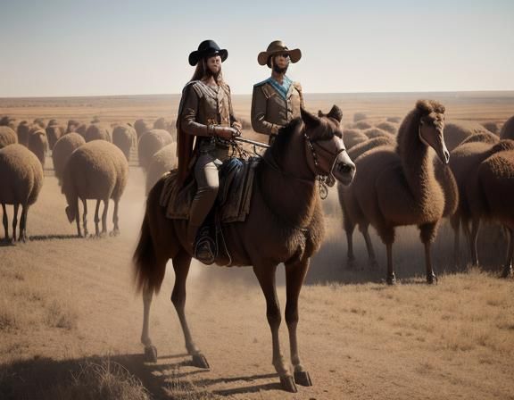Armenian Youth's Ostrich Ride in Sudan, Oil Painting