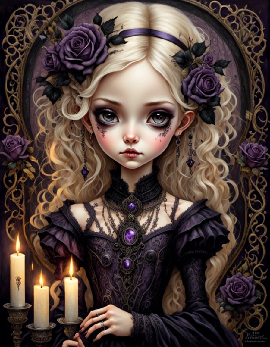 Mischievous Gothic Woman with Roses and Candlelight