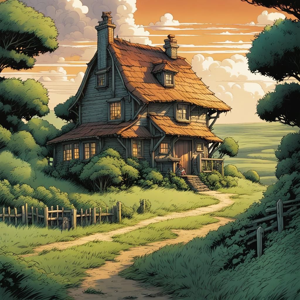 Flying Cottage in Grand Countryside Landscape