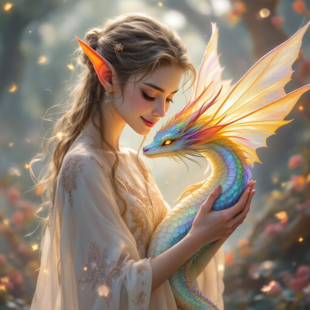 Elven Girl and Her Fairy Dragon Companion 241020A