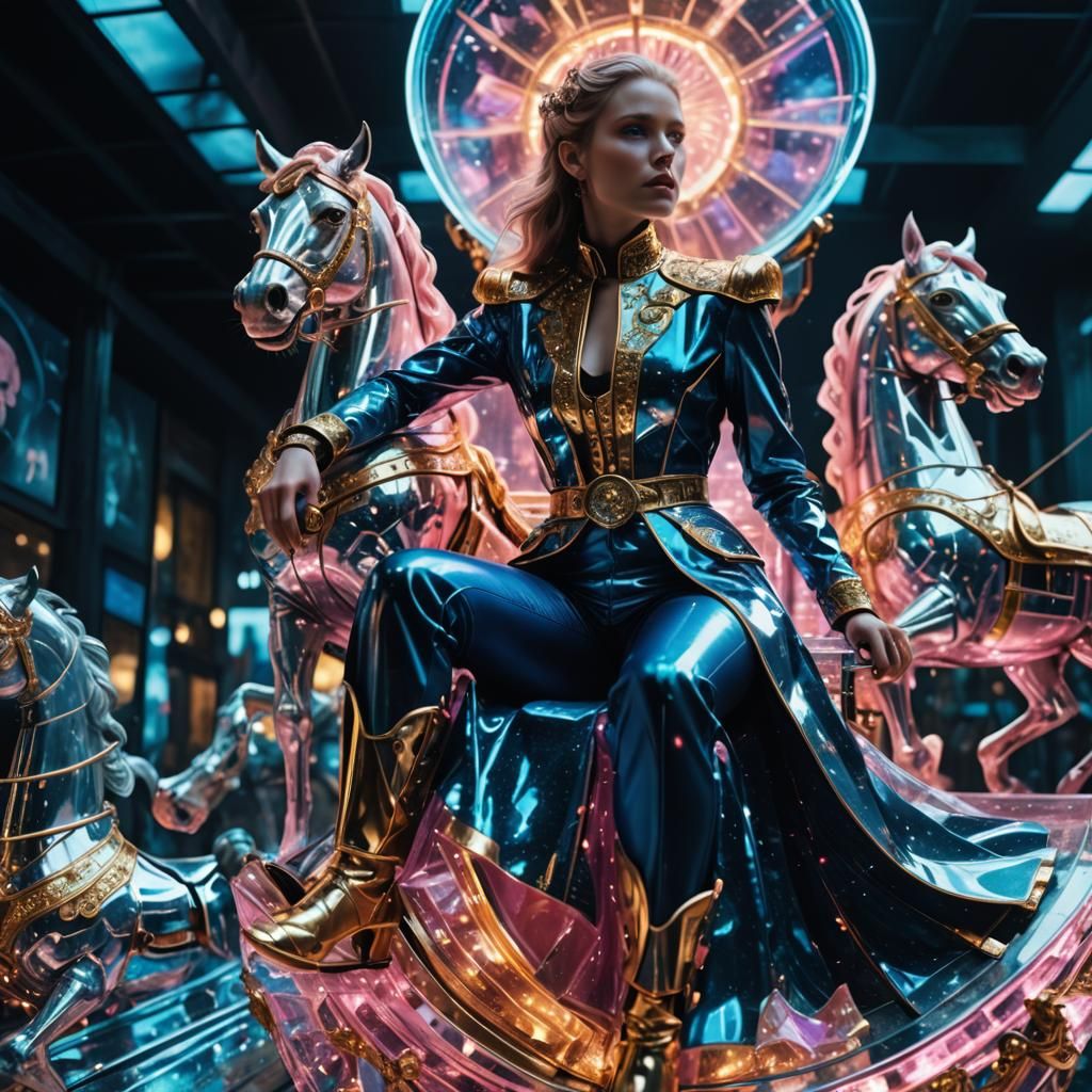 Cyberpunk Queen on Crystal Carriage Soaring Galactic Sky