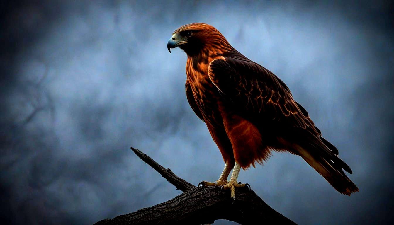 Macabre Red Tail Hawk Silhouette with Cobalt Eyes