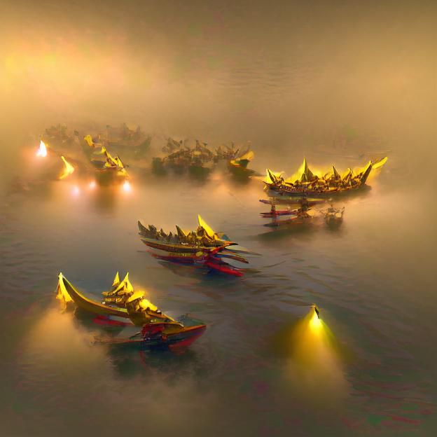 Golden Dragon Boat Fleet Digital Art
