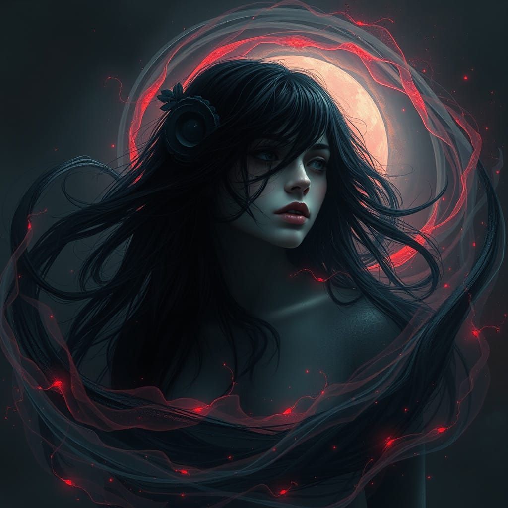 Dark Fantasy Goddess in Neon Dreamscape