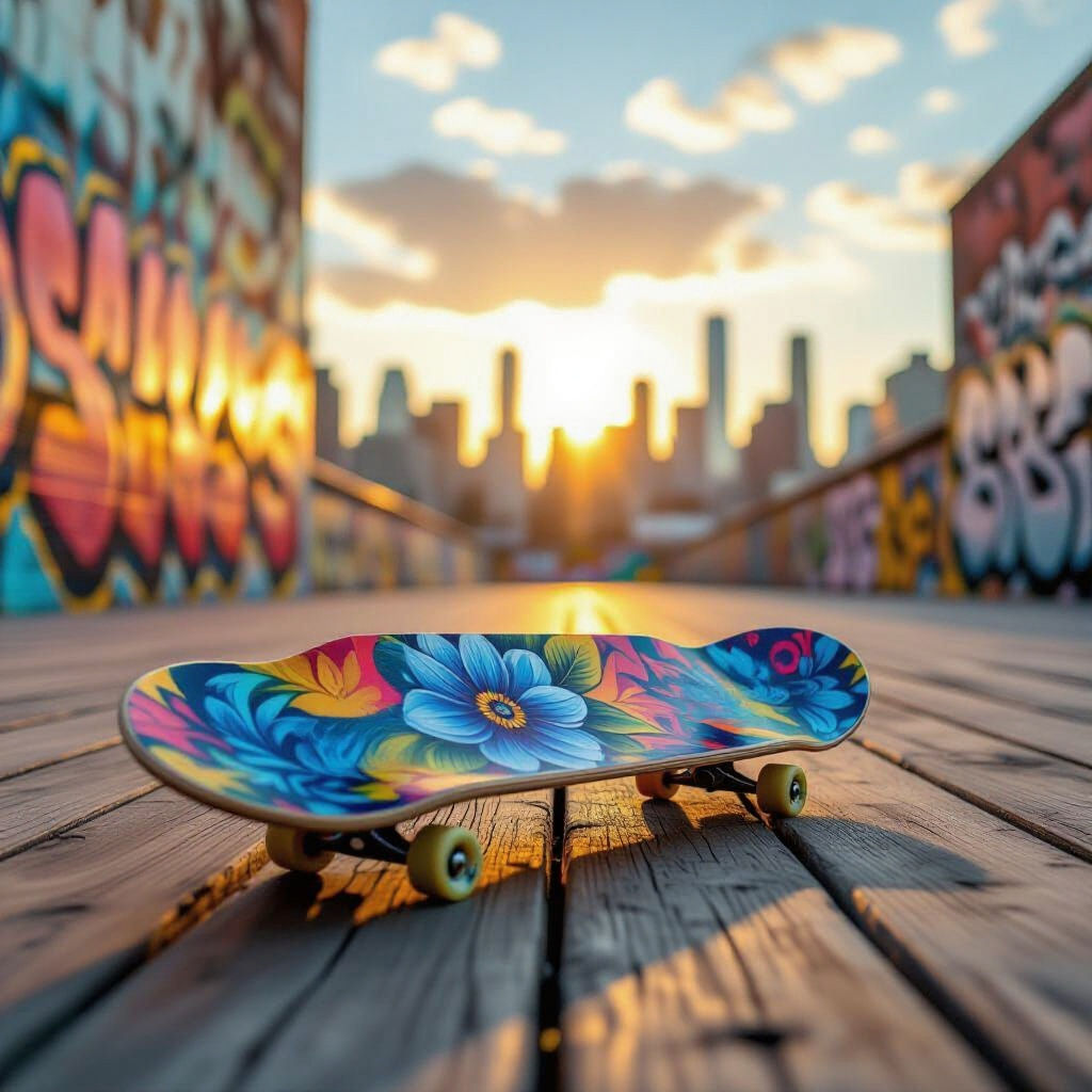 Skateboard Graffiti Art in Golden Sunlight