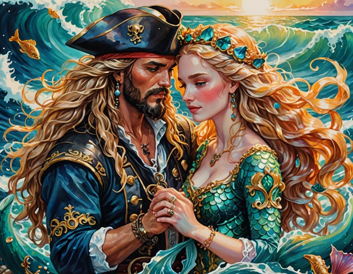 Pirate King and Mermaid Queen: Gouache Painting