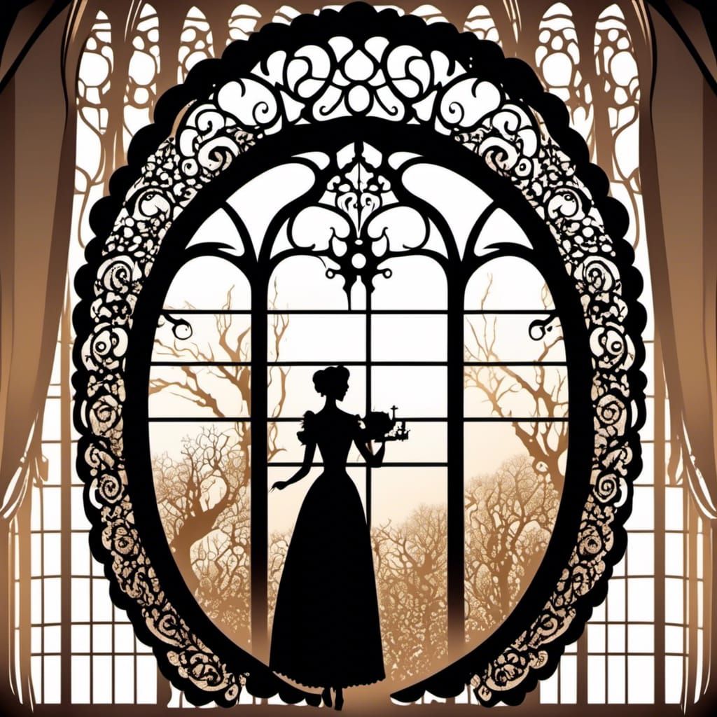 Woman's Silhouette with Antique Lace Window