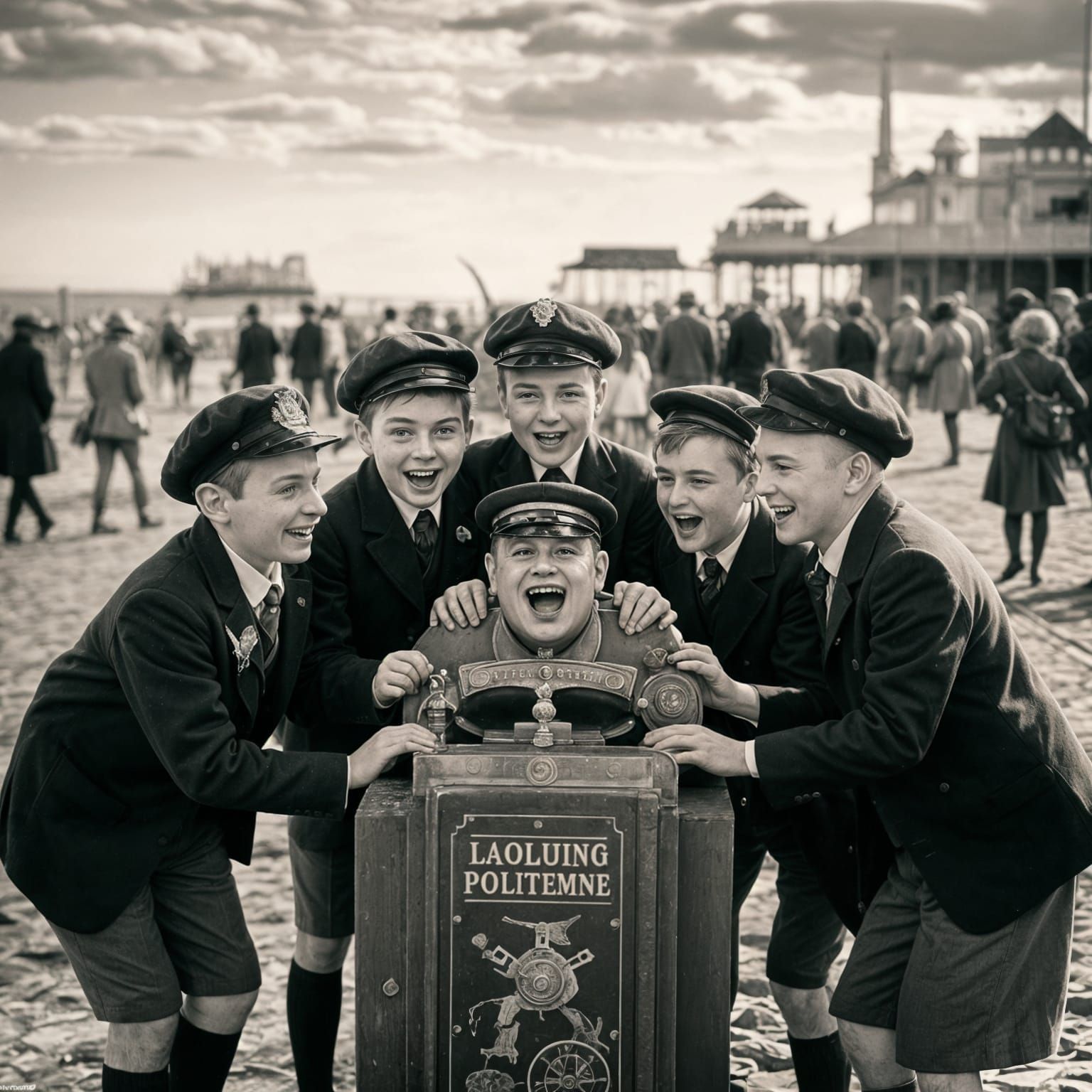Victorian Schoolboys Enjoy Seaside Laughter and Fun