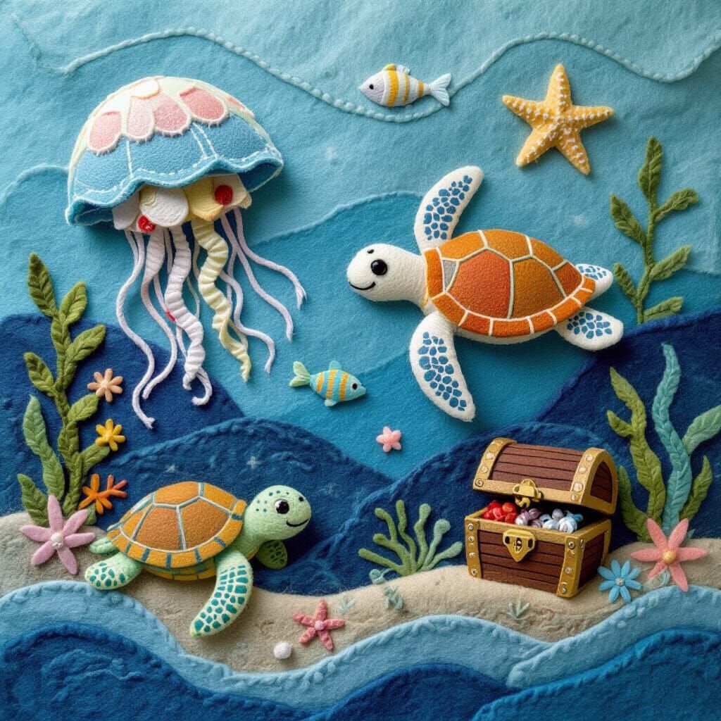 Felted Underwater World with Sea Turtles and Treasure