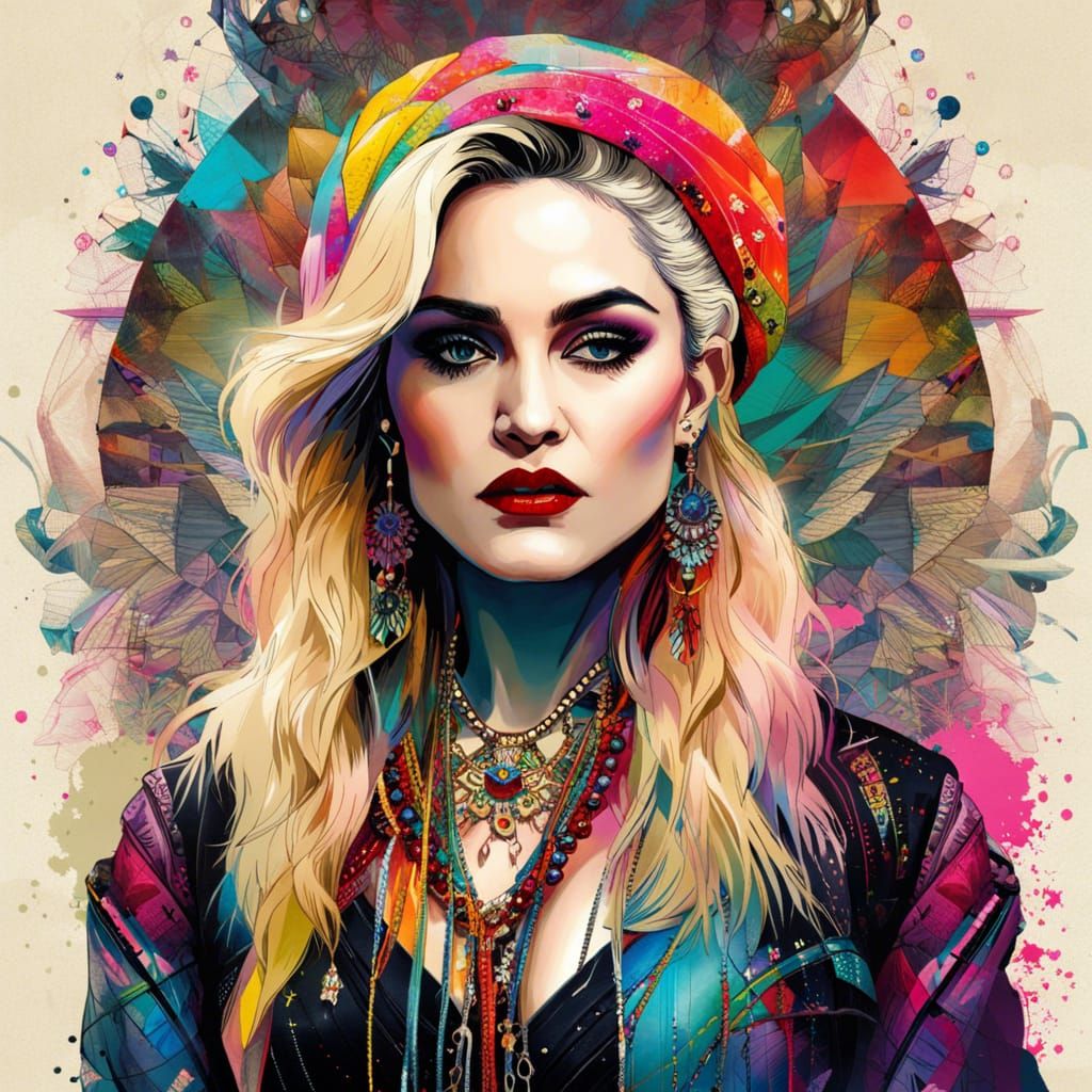 Singer in 80's Fashion with Mandala Art