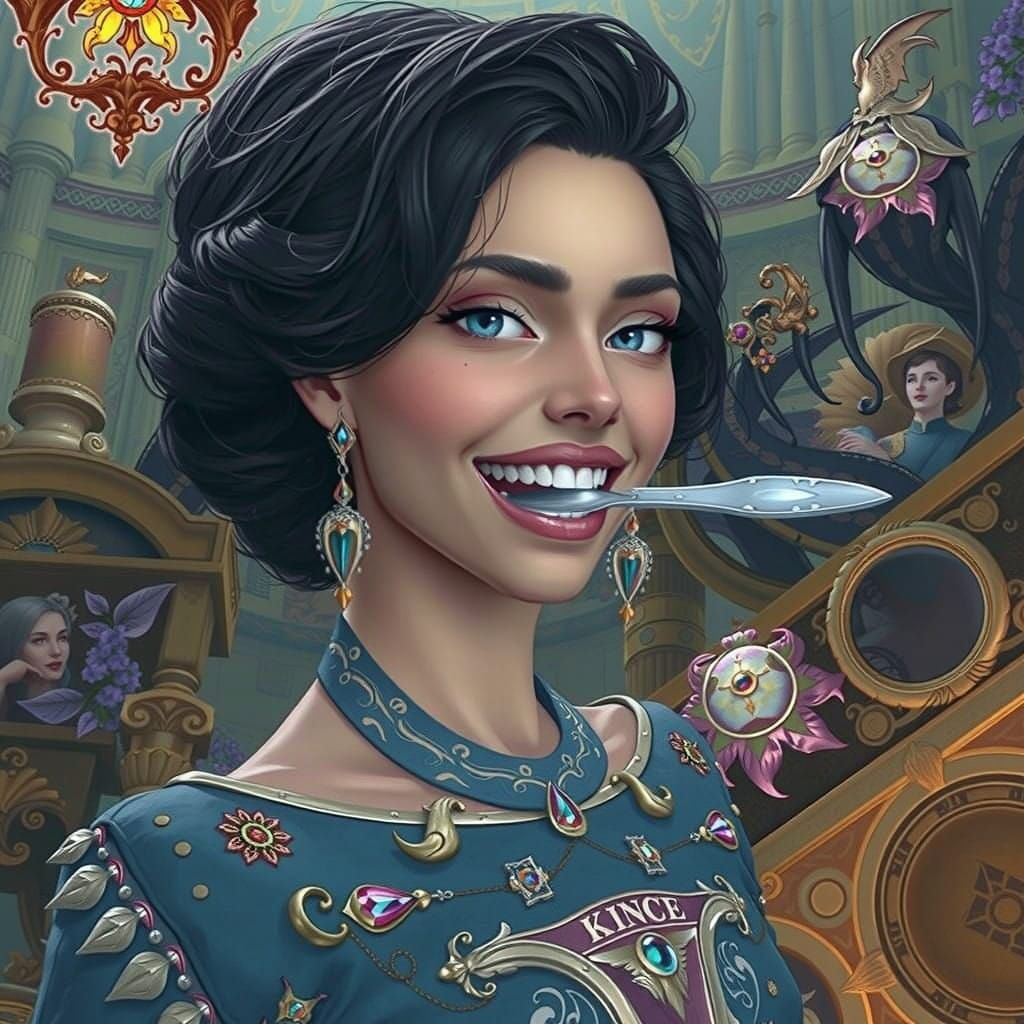 Regal Noblewoman in Enchanted Garden of Marble and Gemstones