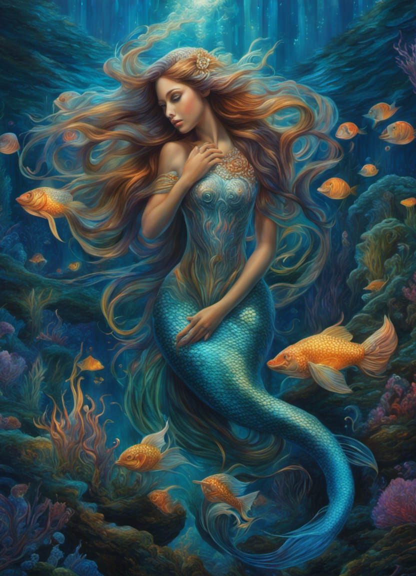Bioluminescent Mermaids in Digital Oil Painting
