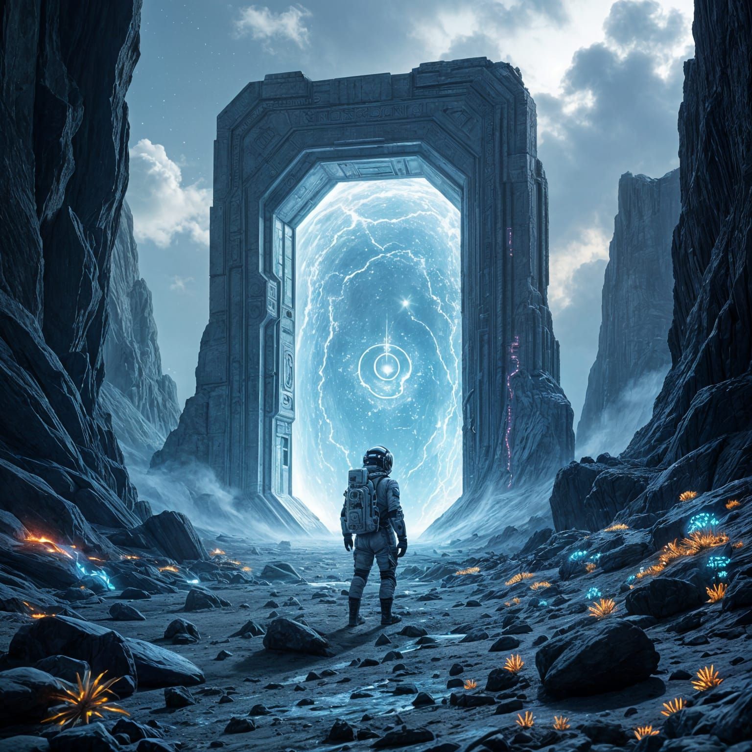 Astronaut Discovering Interdimensional Gateway in Cosmic Hor...