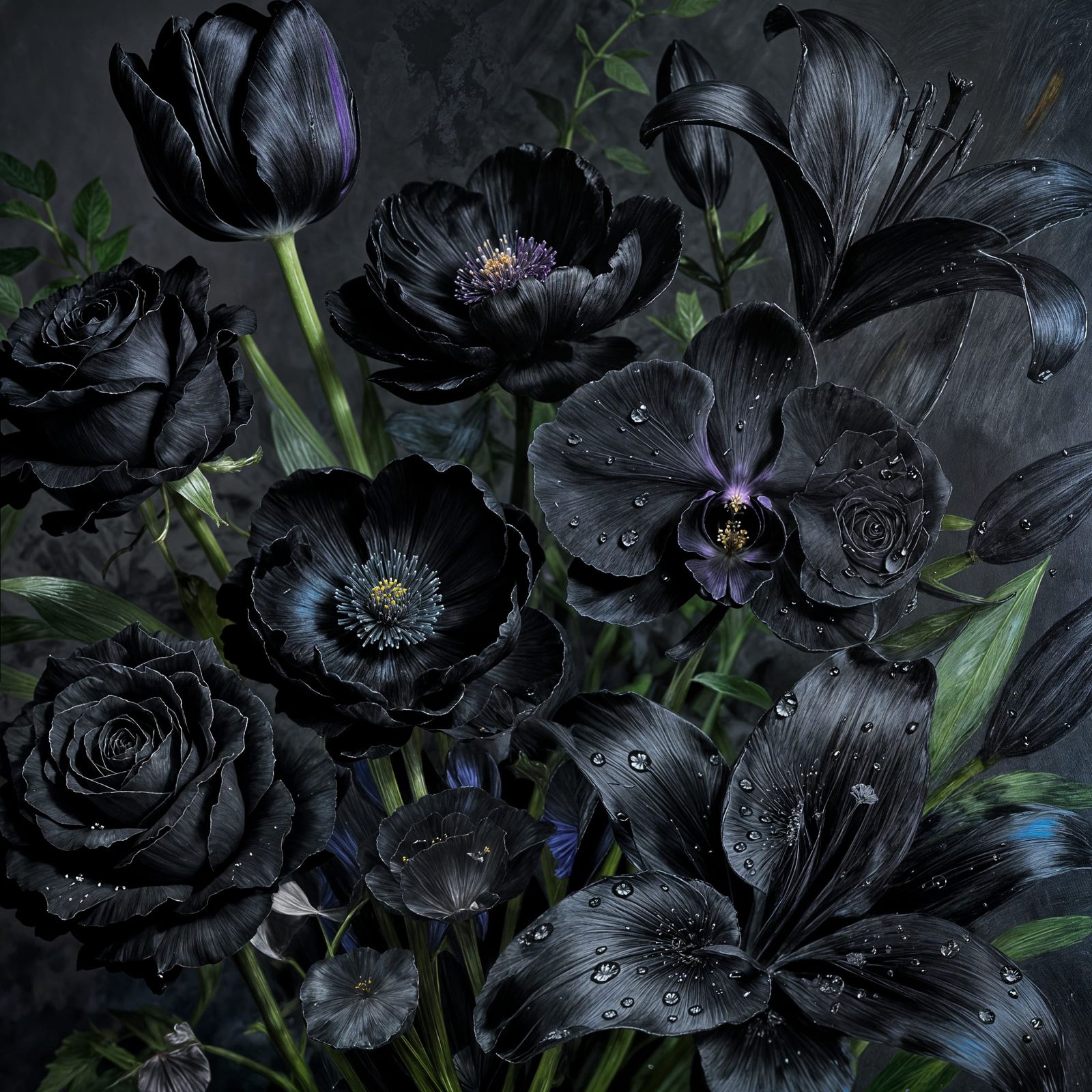 Painting of Various Black Flowers