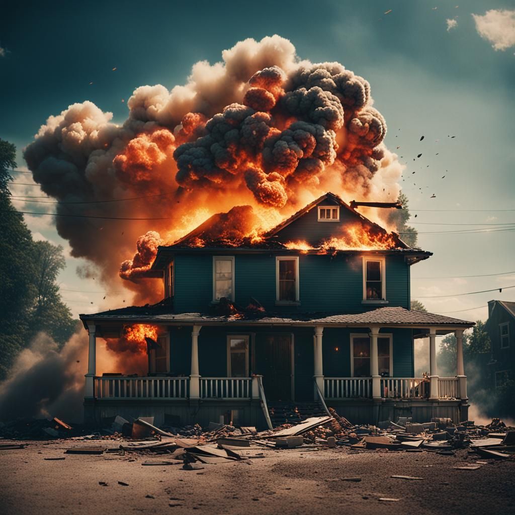 Exploding House: Cinematic Film Still