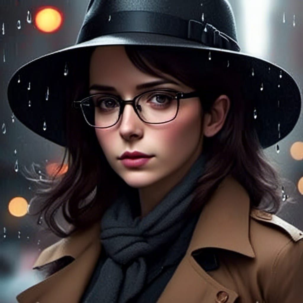 Atmospheric Portrait of Woman in Fedora and Trenchcoat