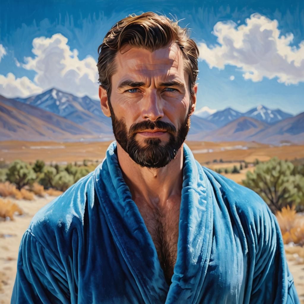 Bearded Man in Blue Robe: Impressionist Gouache Painting