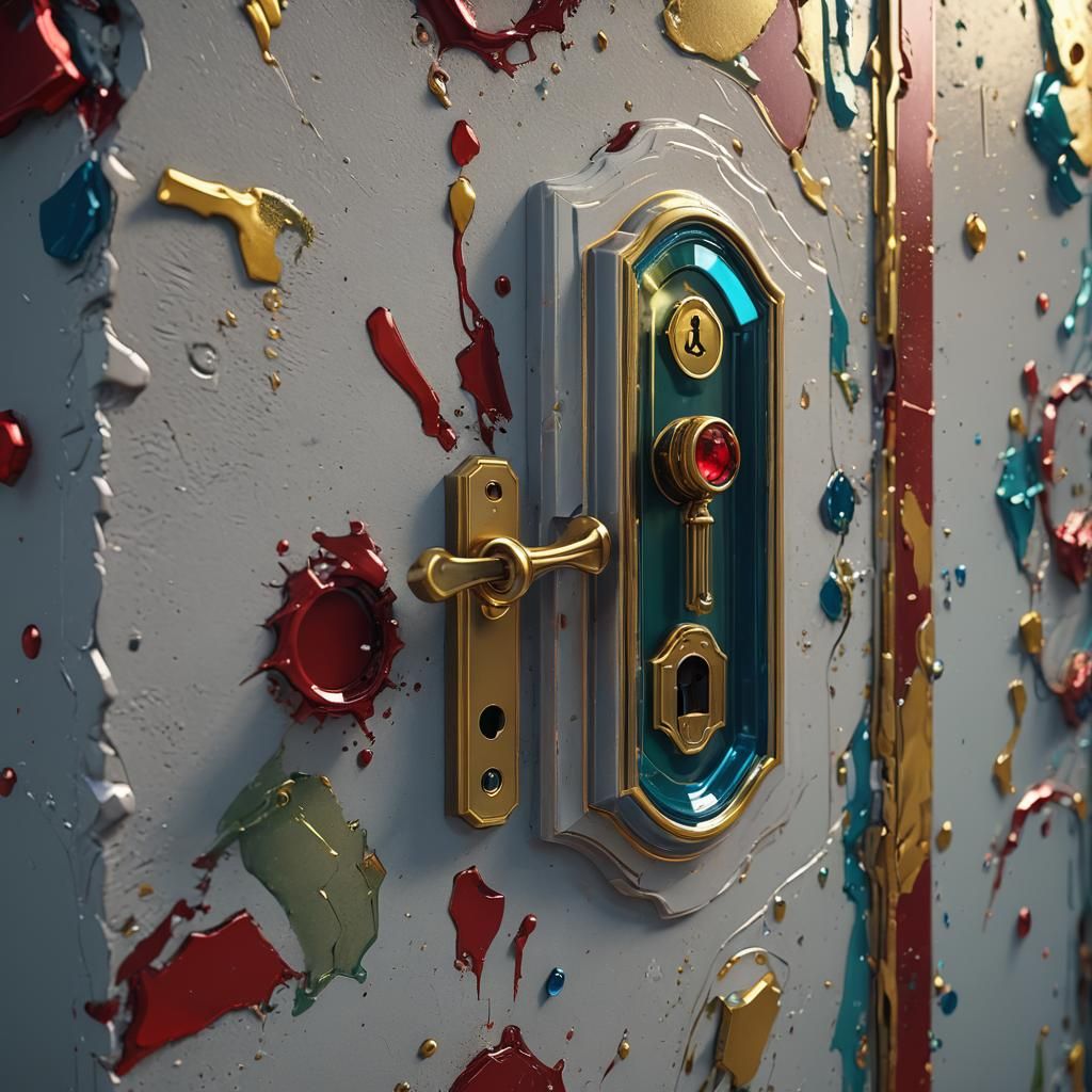 Colorful Key Opens Door: Abstract Digital Art