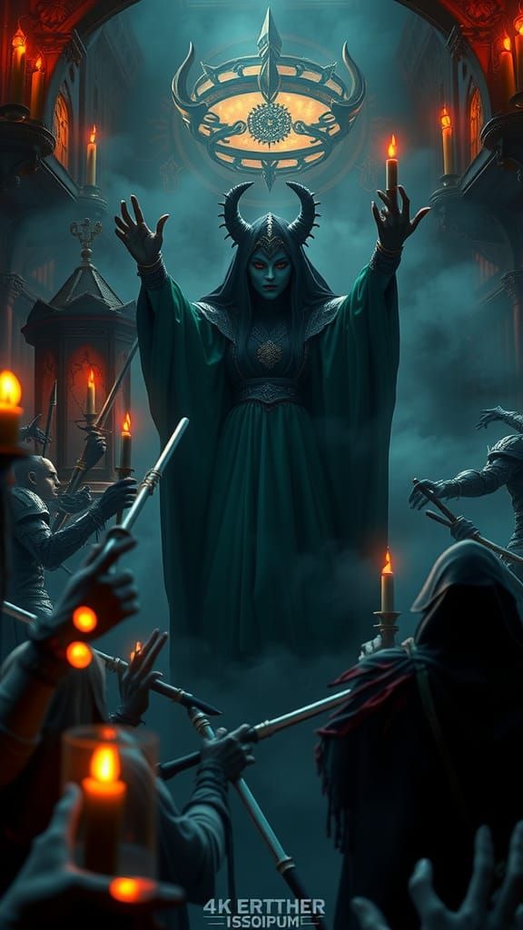 Sorceress Commands Undead Army in Dark Fantasy Realm